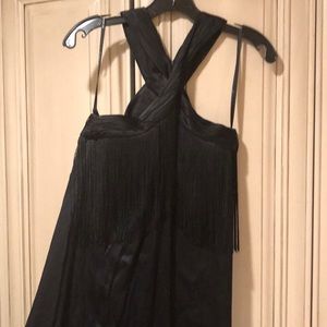 Black halter fringe jumpsuit